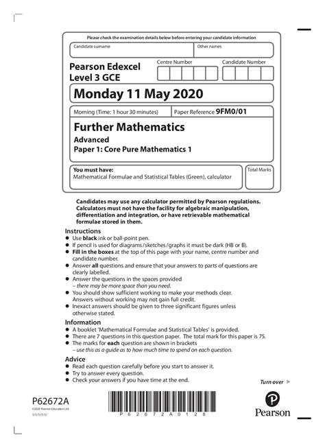 1 answer key. . Tuesday 19 may 2020 maths paper 1 mark scheme